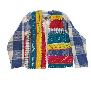 Vintage 80s Crystal Art to Wear Handwoven Patchwork Quilted Jacket Boho Artsy M